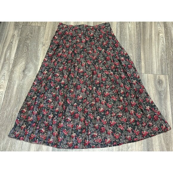 VTG SUSAN BRISTOL PLEATED MAXI SKIRT BERRY BUNNY LEAF PRINT FULL SIDE BUTTONS 12 - Picture 7 of 8